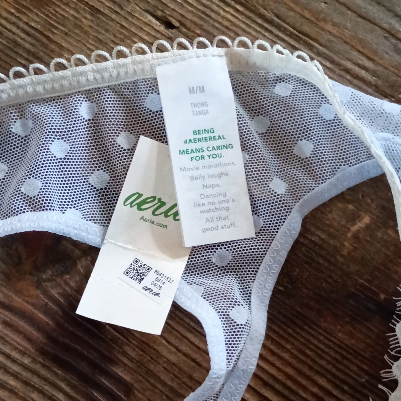 Aerie Women’s Light BlueSheer Mesh Polka Dot Lace Thong Panties Size M