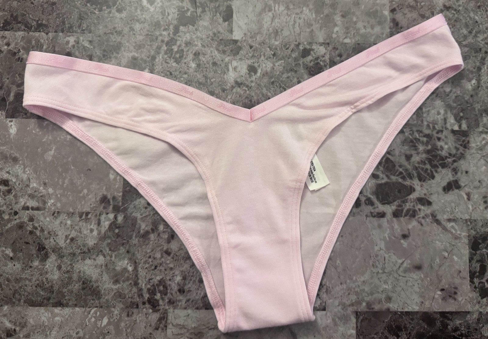 NWT VICTORIA’S SECRET PINK LIGHT PINK LOGO BAND V STYLE TANGA CHEEKY PANTIES