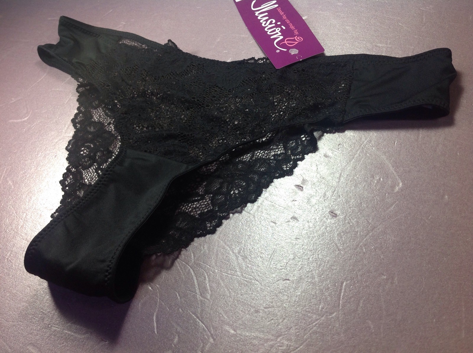 Women Panties,Briefs Bikinis,ILUSION,size M.Black Fishnet Floral Soft&Silky
