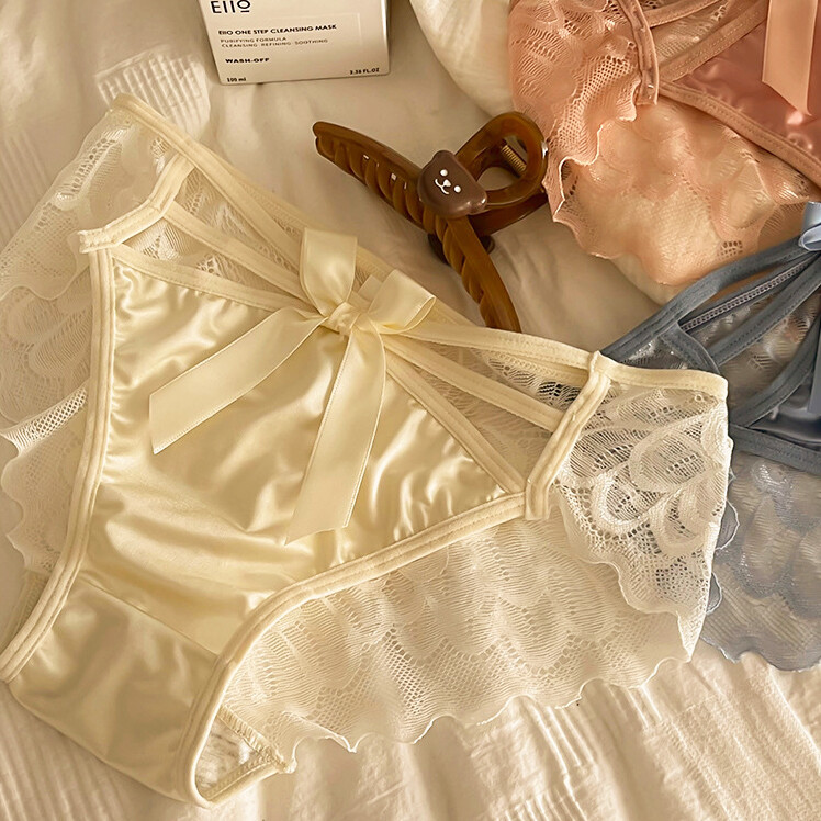 5 Packs Lot Sexy Womens Bowknot Satin Panties French Underwear Sheer Full Briefs