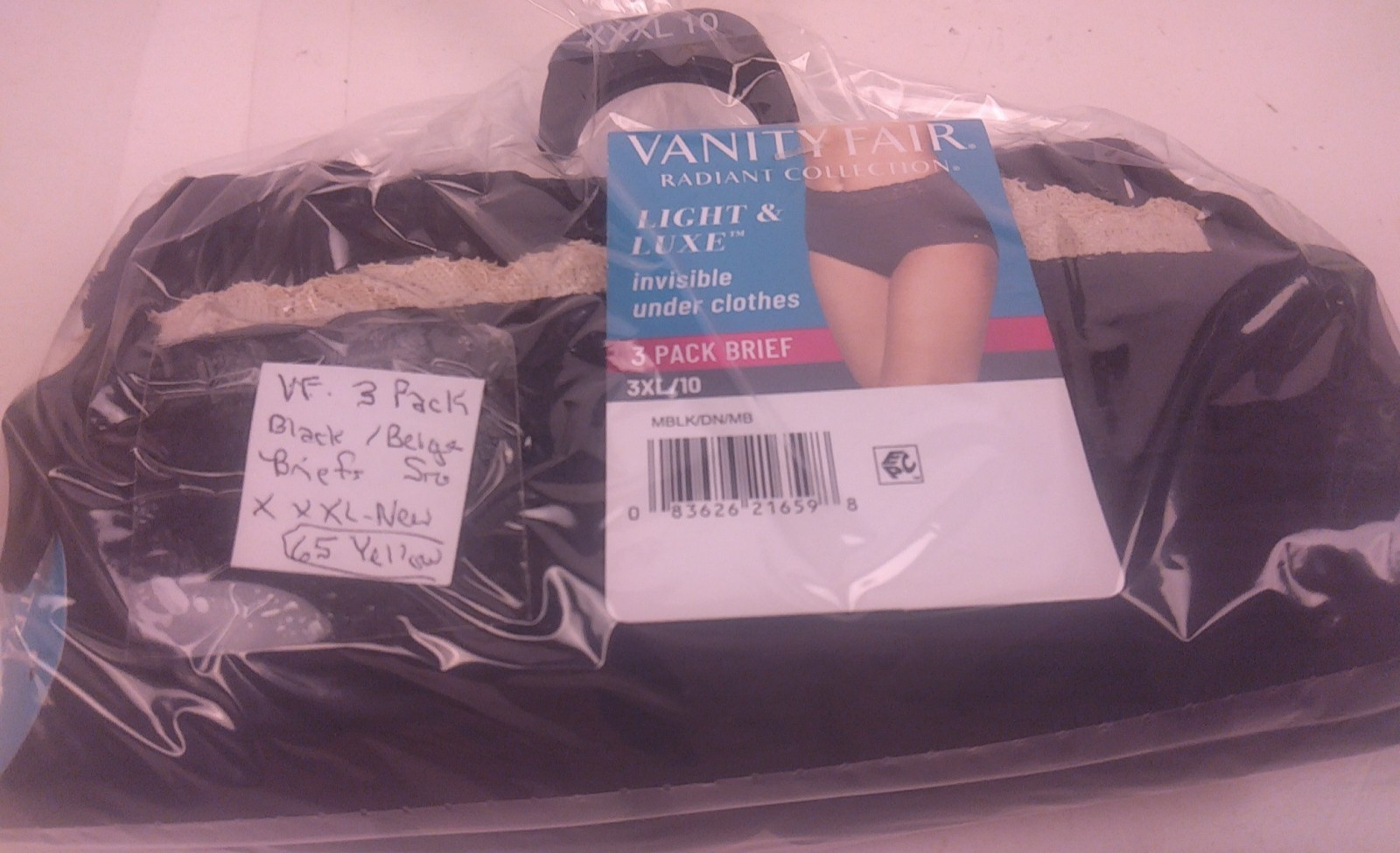 Vanity Fair 3 Pack Black/Beige Briefs Size XXXL -New. (65)