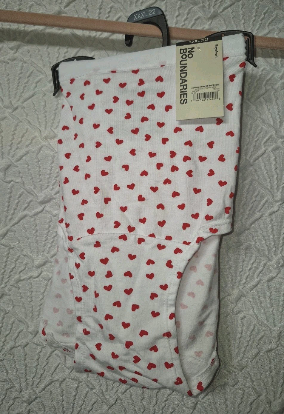 No Boundaries Women Boyshorts Panties XXXL/22 White With Red Hearts 2 Pair New