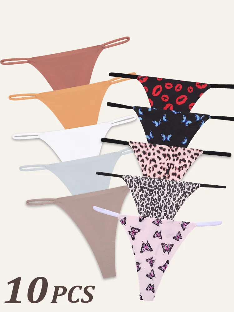 Seamless Thong Low Waist Stretch T Back Panties Soft Comfortable Fit 10PCS Set