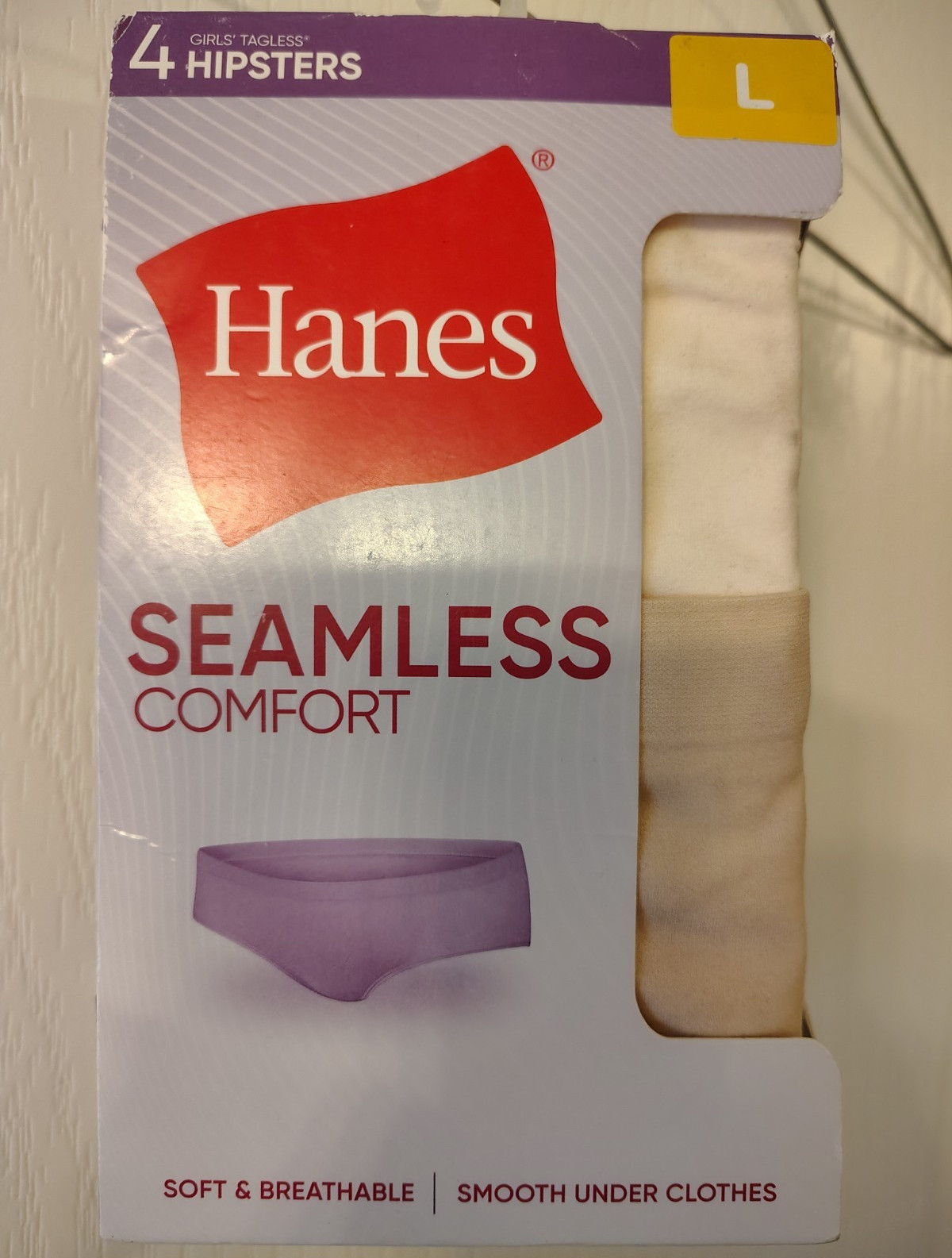 Hanes Seamless Tagless Breathable Stretch Hipster Panties 4-Pack Beige L