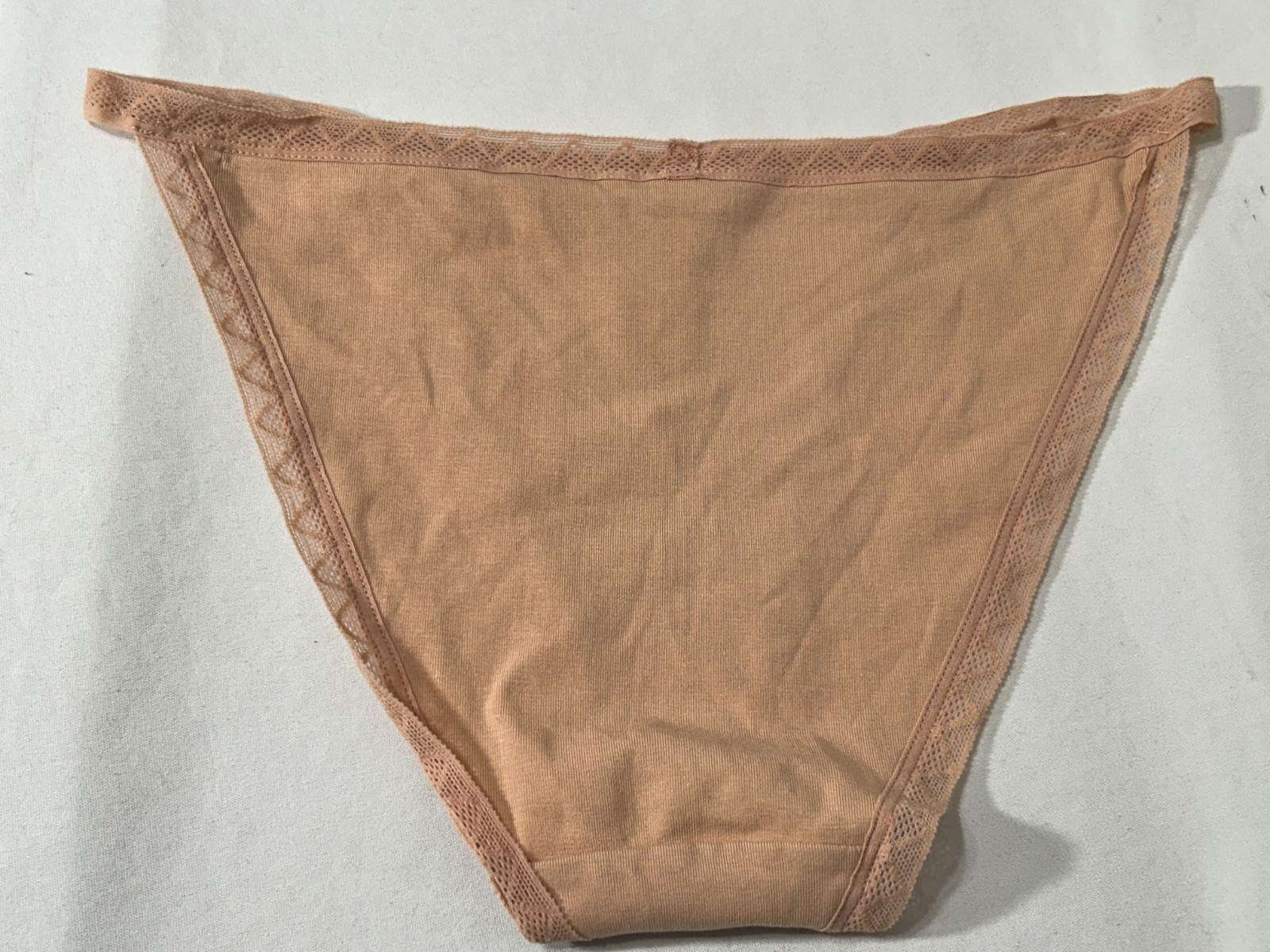 On Gossamer Bikini Underwear L Mid Rise Champagne Lace Trim Cabana Cotton