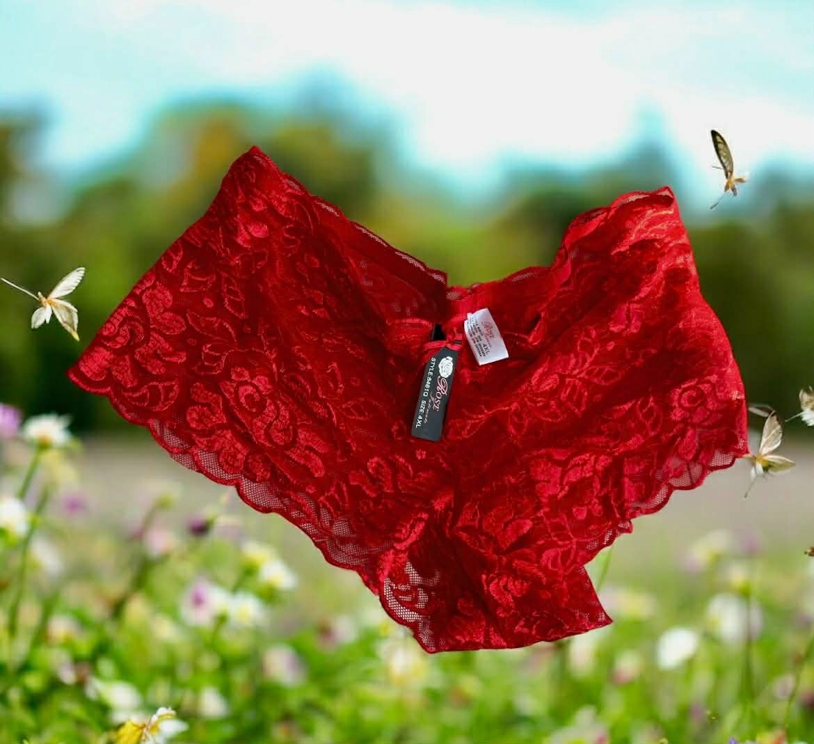 Rose Intimates red rose pattern lace cheeky panties Size 4X