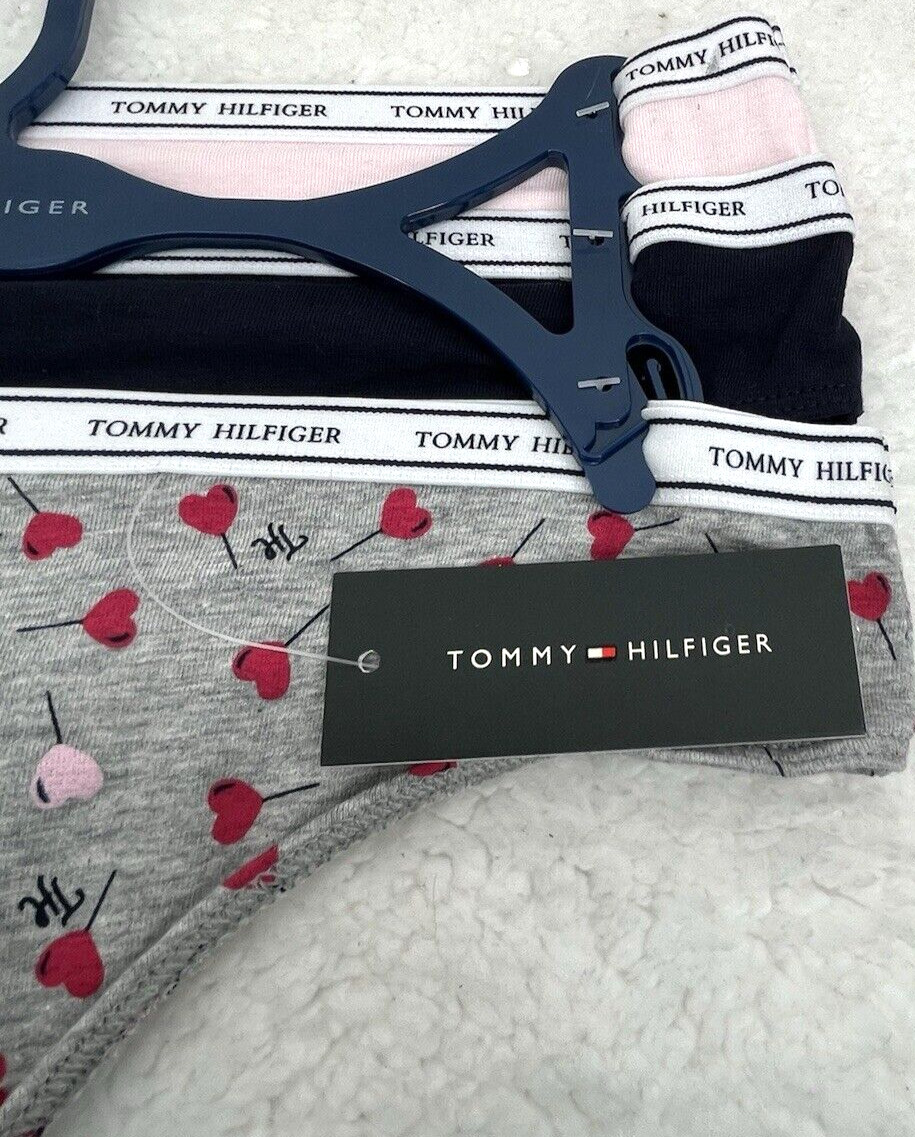Tommy Hilfiger Women’s Thong SZ Medium 3-Pk Soft Cotton Hearts Panties W/ Logo