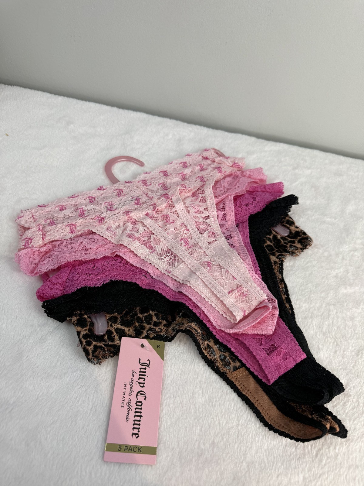 Juicy Couture Intimates 5 Pack Thong Panty Set Size M Lace Leopard New Y2K