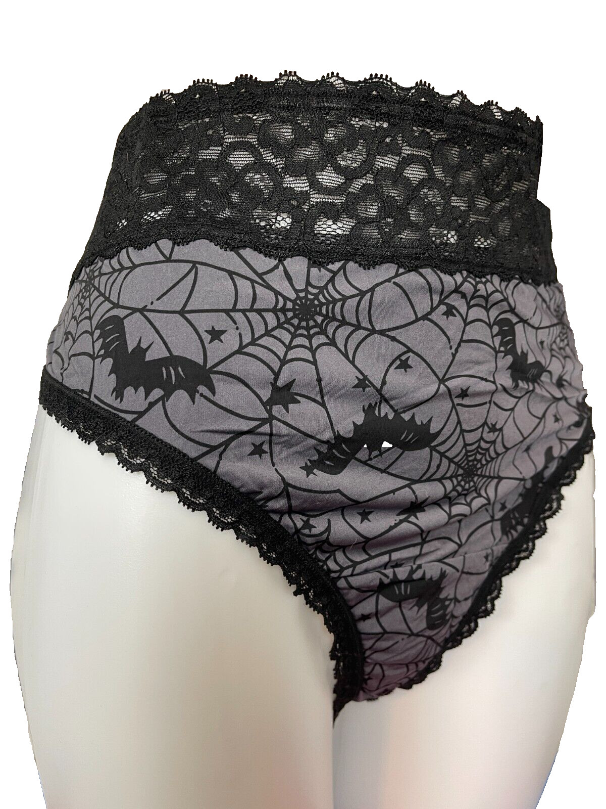 Torrid Plus 6 Black Bats Spider Web Lace Waistband/Trim Mid-Rise Thong Panties