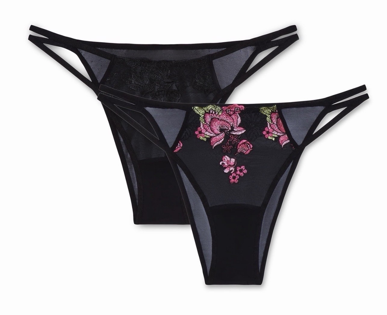 Adore Me Sz Small S Black Embroidered Floral Strappy Brazilian Panty Pack Of 2