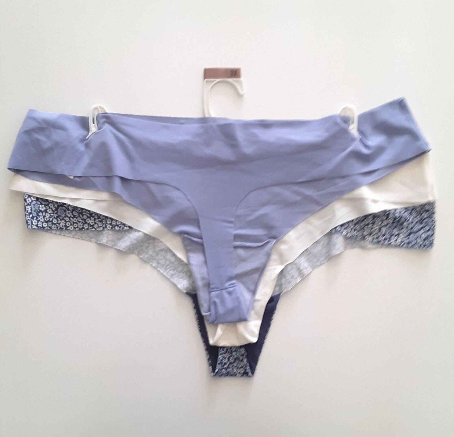 Tranquil & True Womens 3X Thongs Matte Microfiber Blue Floral Ivory Purple 3 PK