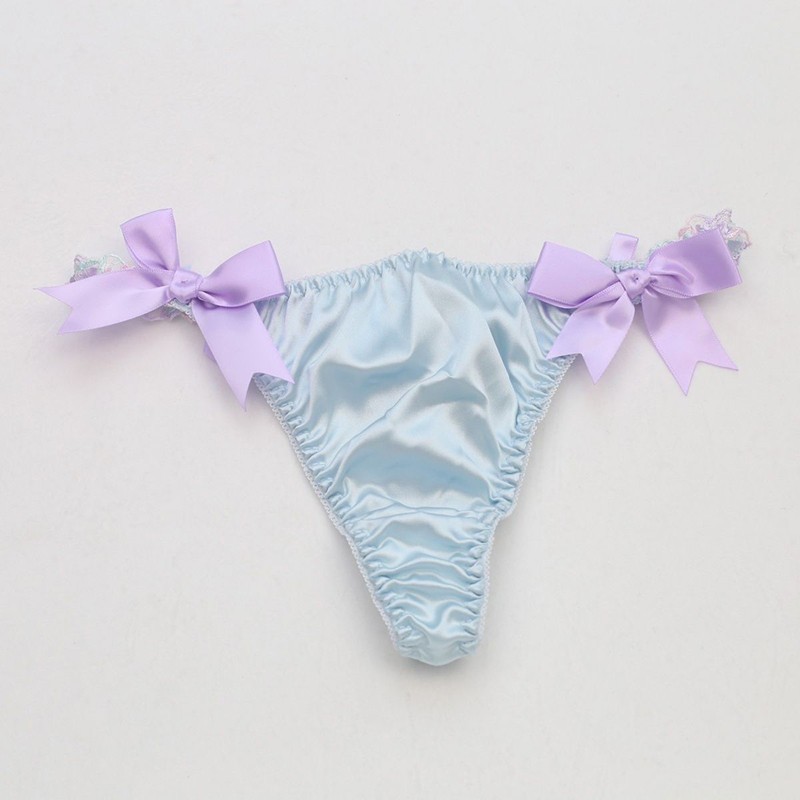Japanese Sweet Girls Lady Bow Panty Thongs Bow Faux Satin Cute Low Waist Sexy