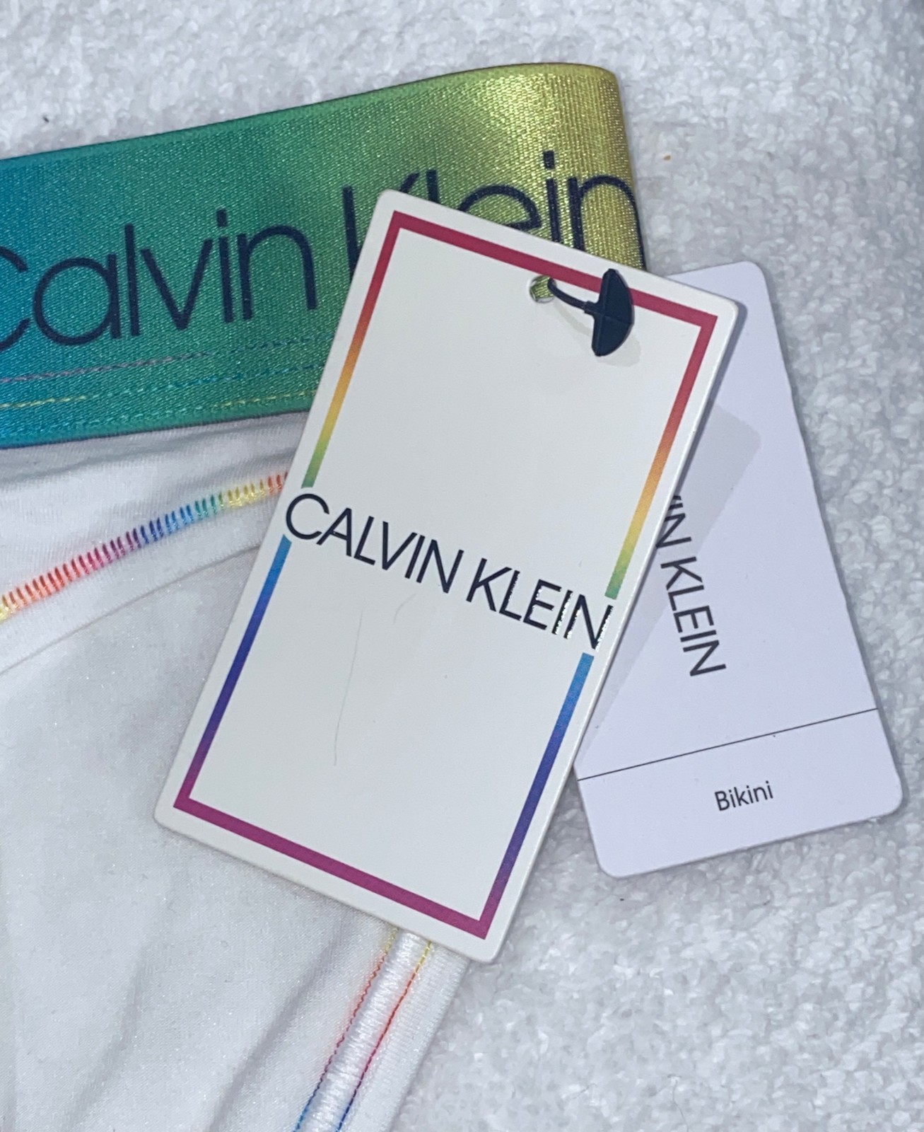 CALVIN KLEIN Modern Cotton Pride White Pink Bikini Panty Women Sz S 5 M 6 QF6539