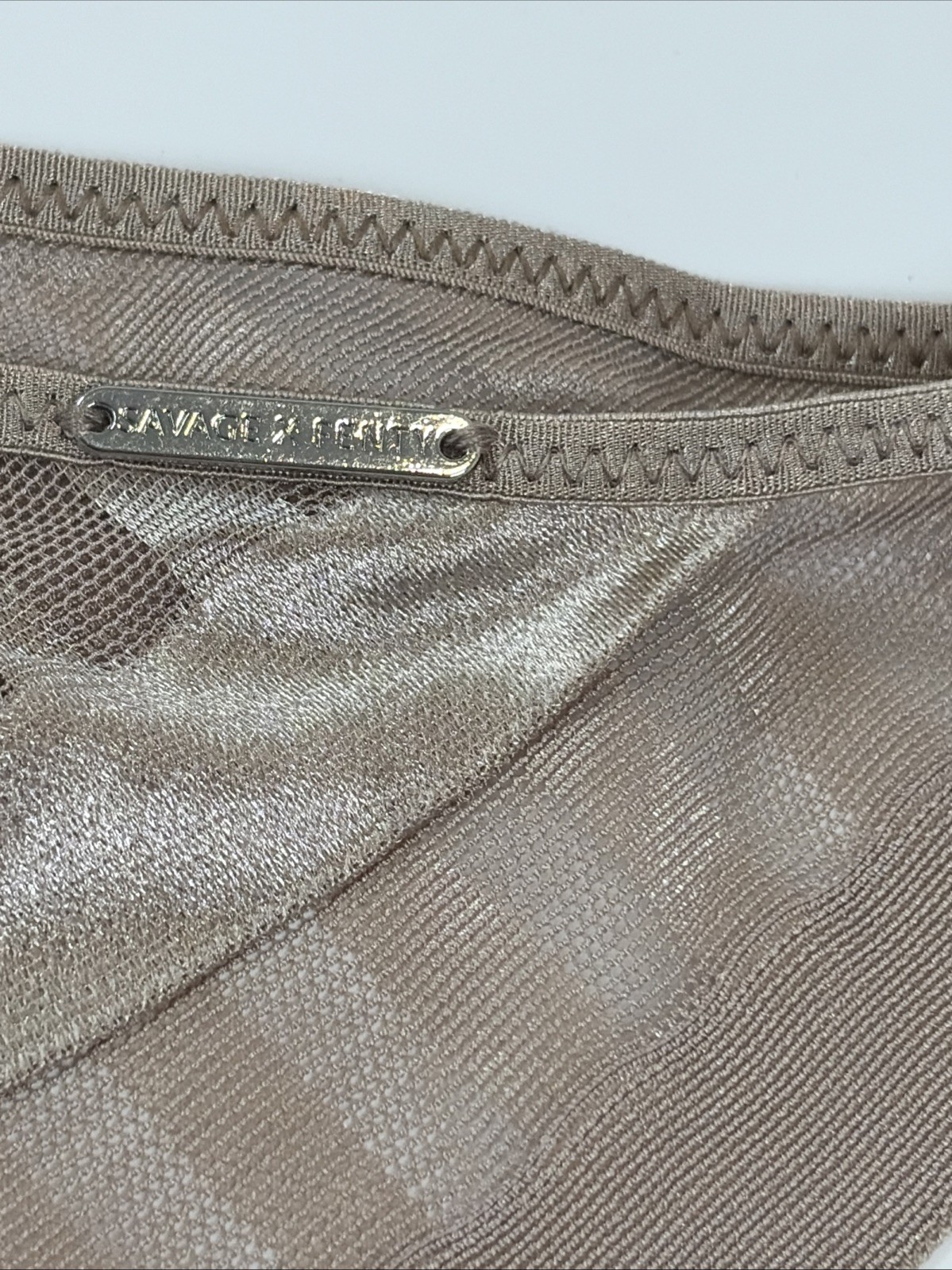 Savage x Fenty Show N Tell Stripe String Bikini Stone Beige Brown Size XL
