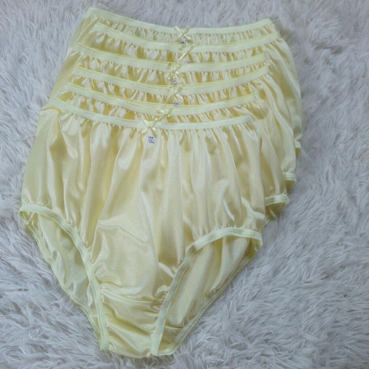 7pc Yellow Nylon Panties Underwear Silky Soft Smooth Briefs Full Waist 30″-36″ L