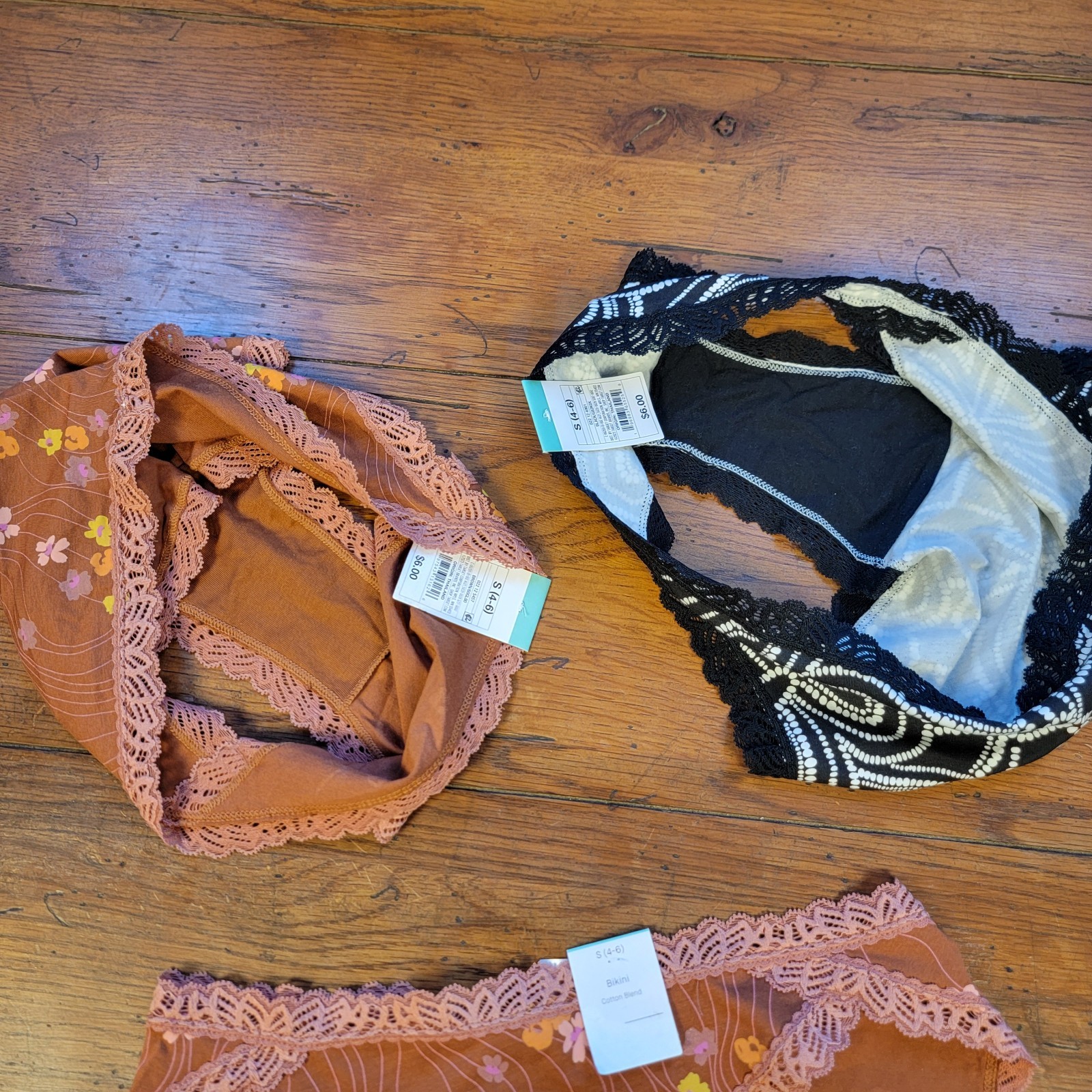 (3) Auden Womens Small (4-6) Cotton Bikini Underwear Target Black Brown Lace S