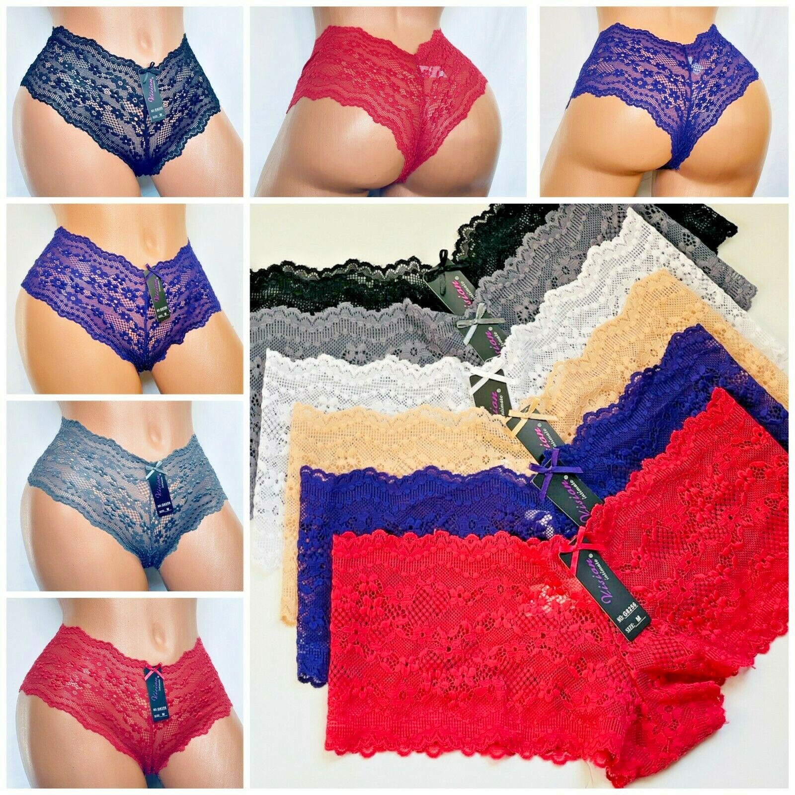 Boyshorts Lace 6 OR 12 SHORTIE CHEEKY SHORT PANTIES UNDERWEARS 56 S-XL GIFT PACK