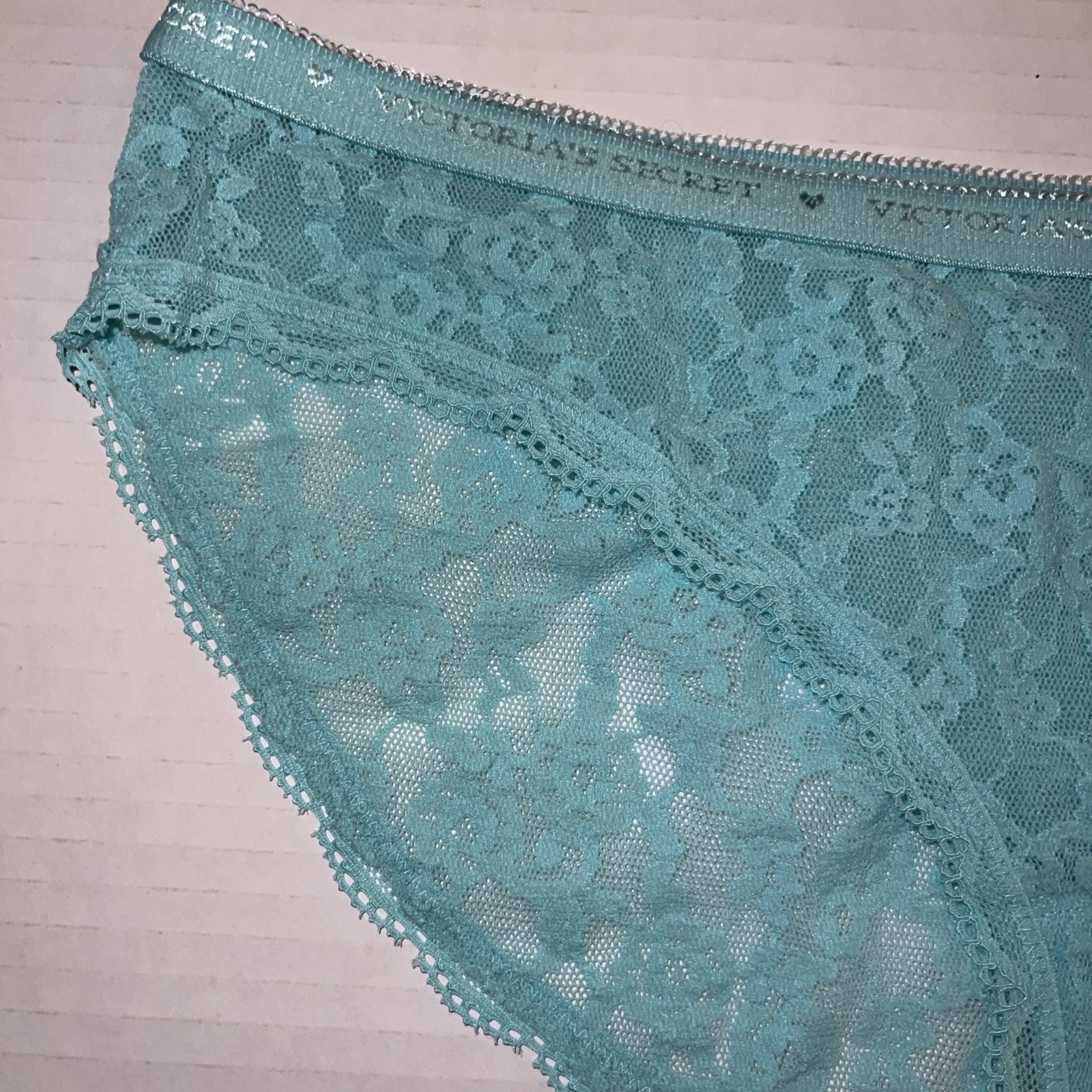 Victoria’s Secret Baby Blue Teal Lace Bikini Panties Sz-M Medium Sexy Sheer