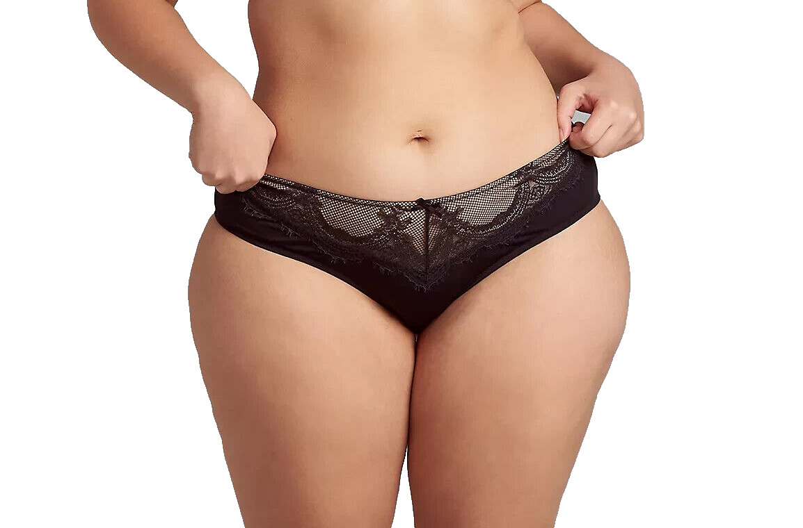 Cacique~New With Tags~Black Foil Strappy Back Lace Cheeky Pantie~ 26-28W (3X)