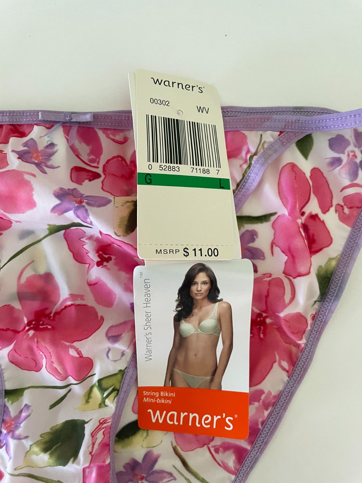 Warner’s Sheer Heaven Flowered String Bikini Panties-L-NWT