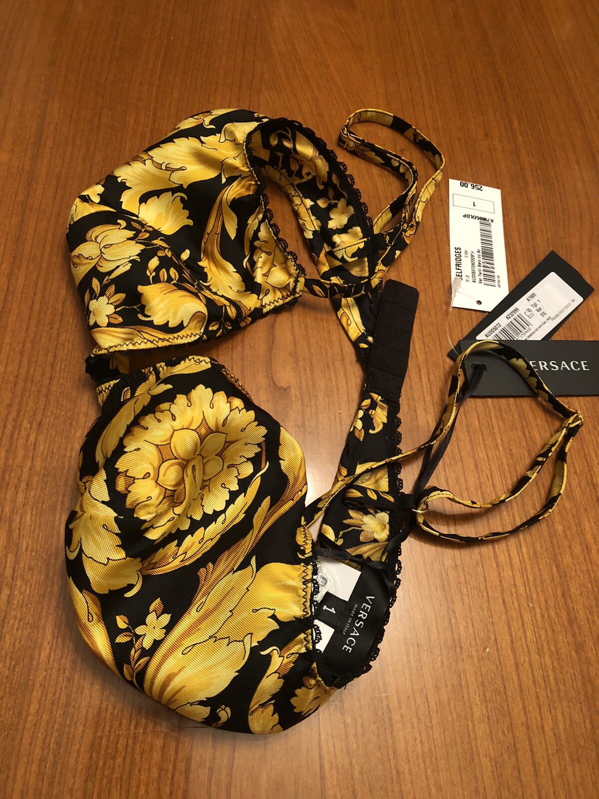 VERSACE Barocco graphic-print silk bralette Size IT 1 (XS)