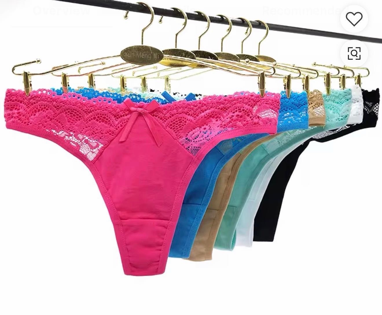 Multicolor Lace Solid Bow Thong Panties Women’s Regular Size M Pack 6