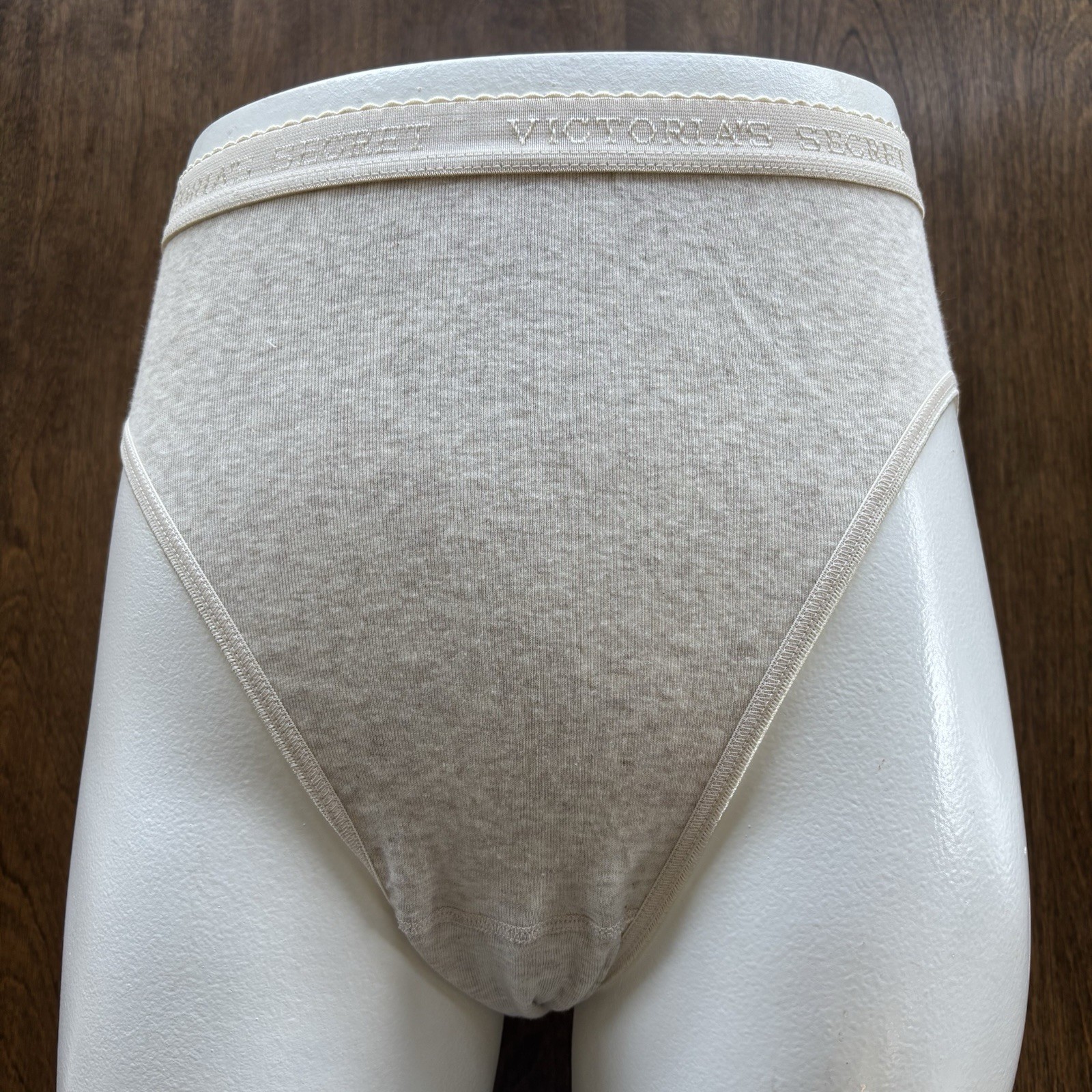 Vtg Victoria’s Secret 100% Cotton Hi-Leg Bikini Panty Heather Oatmeal Small 2000