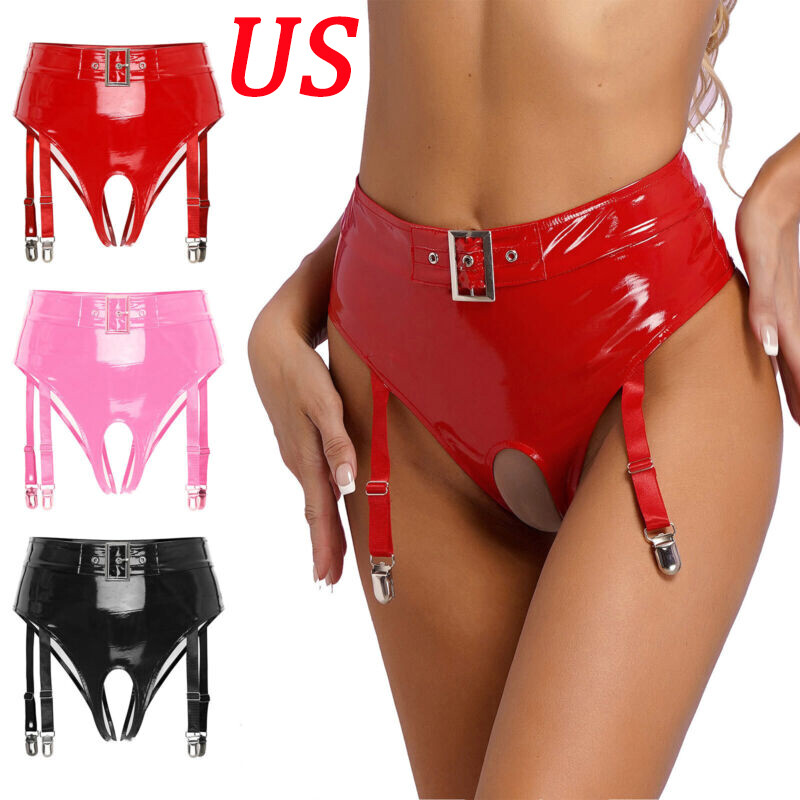 US Womens Panties Patent Leather Cut Out Thongs Lingeries Latex Brief Underwears