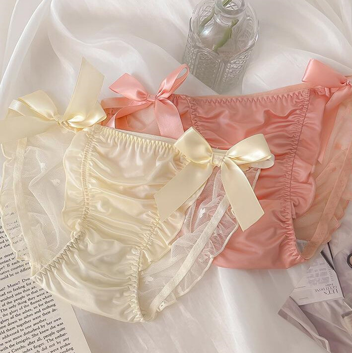 Lot 5 Pcs Sexy Ladies Womens Satin Panties Briefs Bow Sheer Underwear Intimate