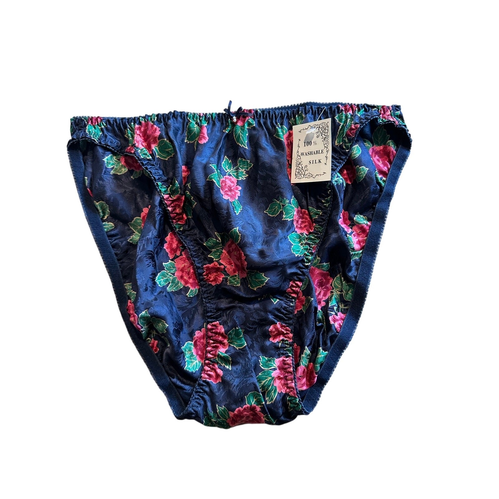 Vintage Fashion Bug Washable 100% Silk Hi Cut Bikini Panty Floral NEW 9