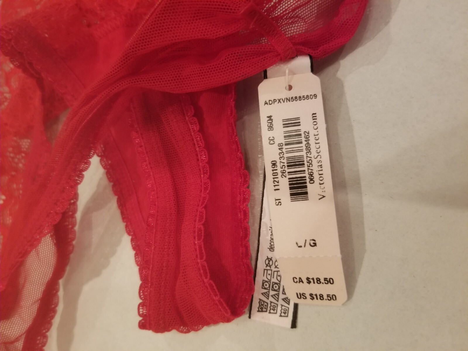 Victoria Secret Lace Thong Panty Bow Stap Detail Size Large NWT Lipstick Red