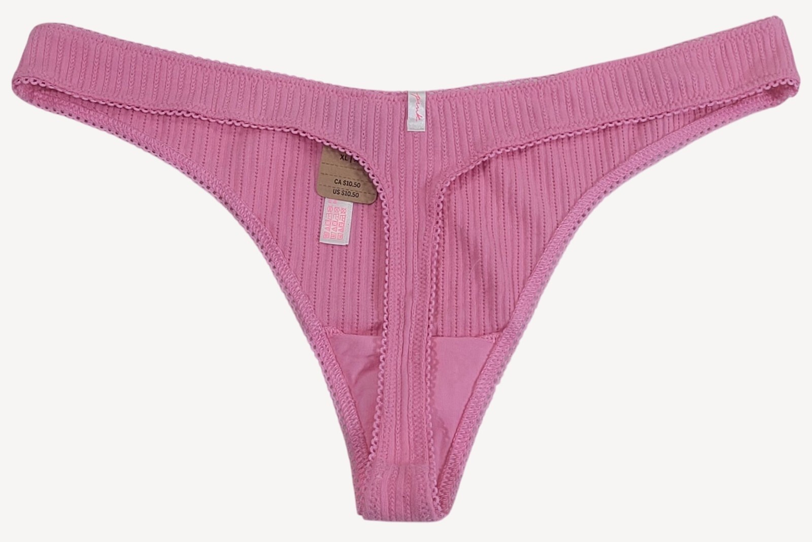Pink by Victorias Secret Womens Pink Ribbed Knit Thong XL NWWT