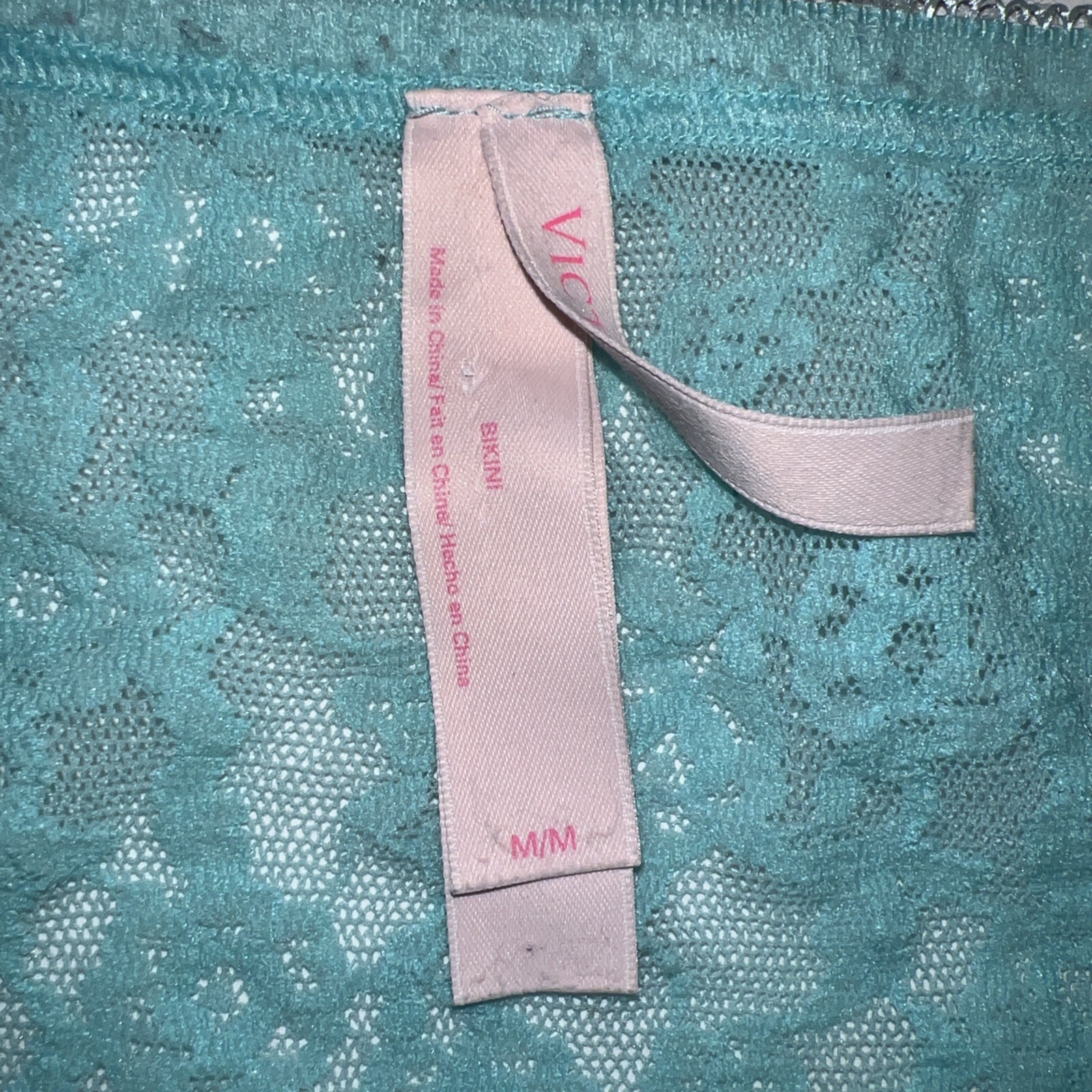 Victoria’s Secret Baby Blue Teal Lace Bikini Panties Sz-M Medium Sexy Sheer