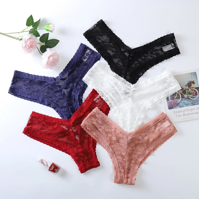 6 pack Lot Women Sexy Panties Sheer Lace Briefs Thongs Intimate Ladies Underwear