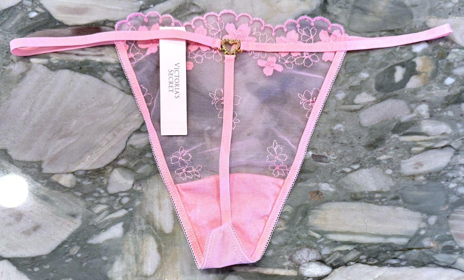 NEW Victoria Secret Dream Angels Pretty Petals Tulle V-String Pink Hope XL XXL