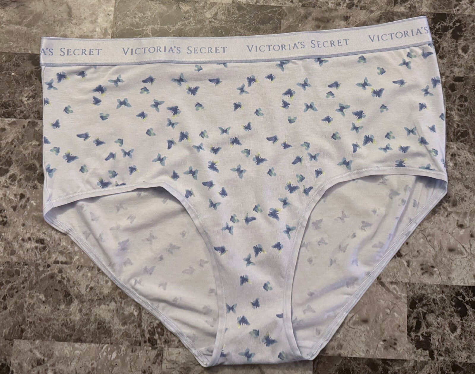 NWT VICTORIA’S SECRET BLUE BUTTERFLY THICK LOGO BAND HIGH WAIST BRIEF PANTIES