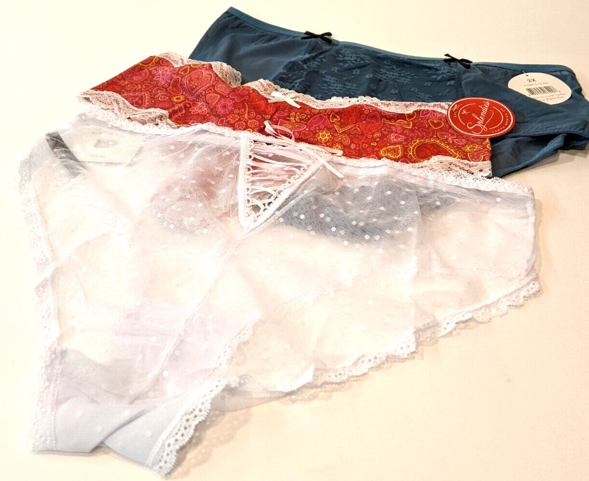 Lot Of 3 NWT Thongs Splendies Hearts Valentines Day 2X Panties Lace
