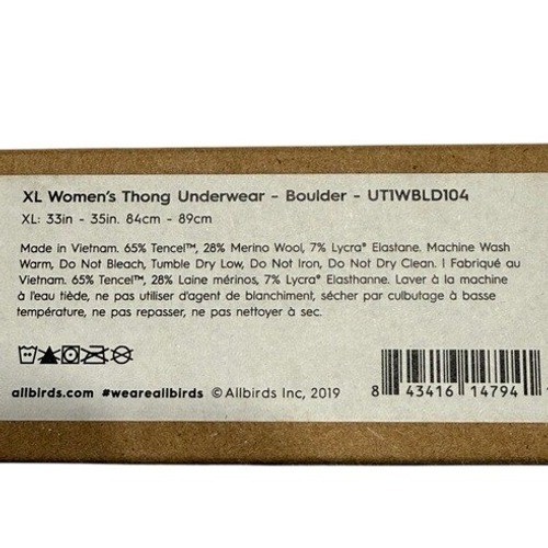NEW Allbirds Trino Thong Boulder Grey Merino Wool Tencel Women’s Underwear XL