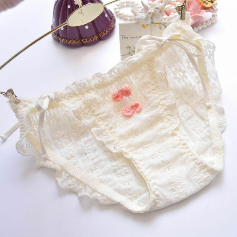 3pcs Womens Panties Ruffle Frilly Panties Bow Deco Straps Side Tie Panty Korean