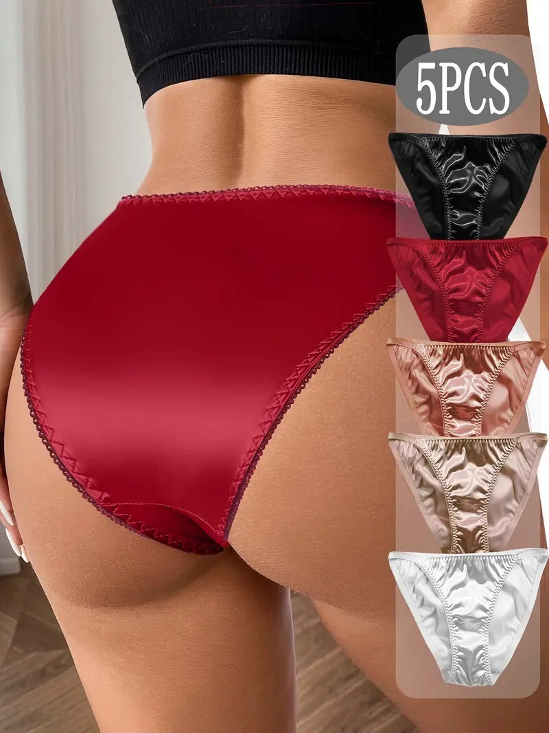Five Pack Buttery Smooth Second Skin Satin String Bikini Panties Size XL BG17