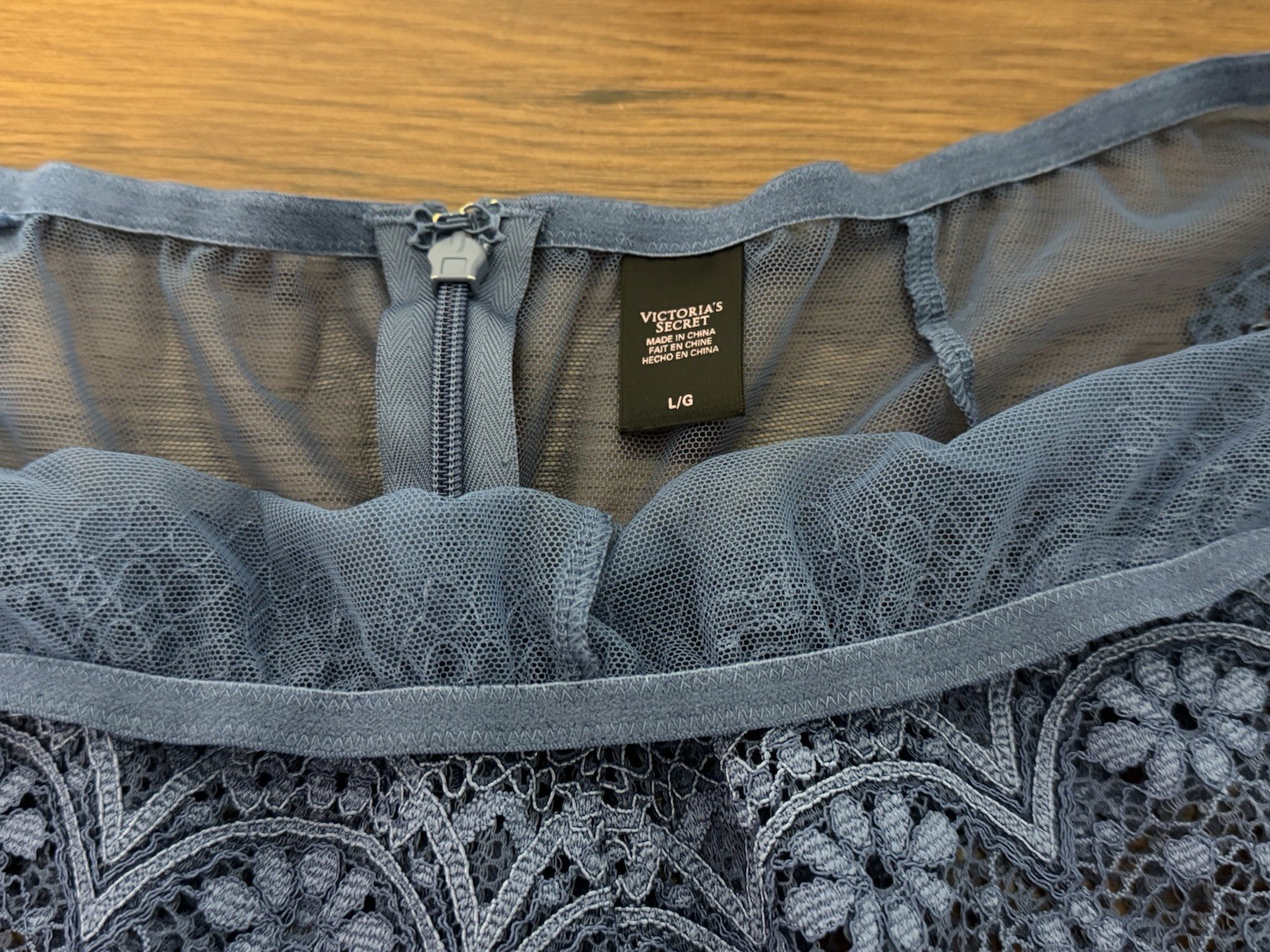NWT Victoria’s Secret Crochet Lace Blue Boy Shorts Panty, Size Large