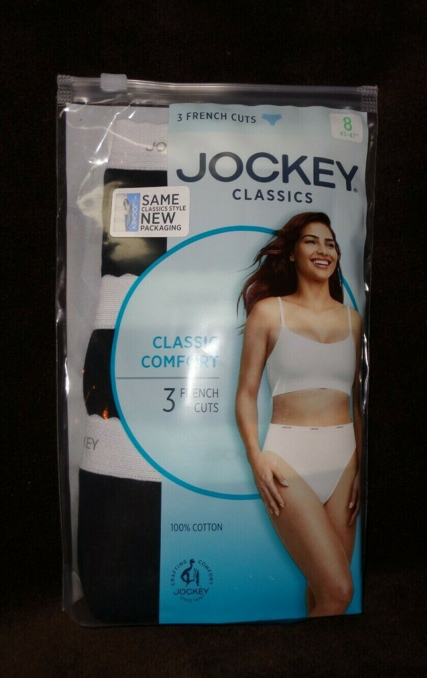 WOMEN’S SIZE 8 JOCKEY CLASSIC FRENCH HI-CUT BLACK 3-PACK UNDERWEAR 100% COTTON