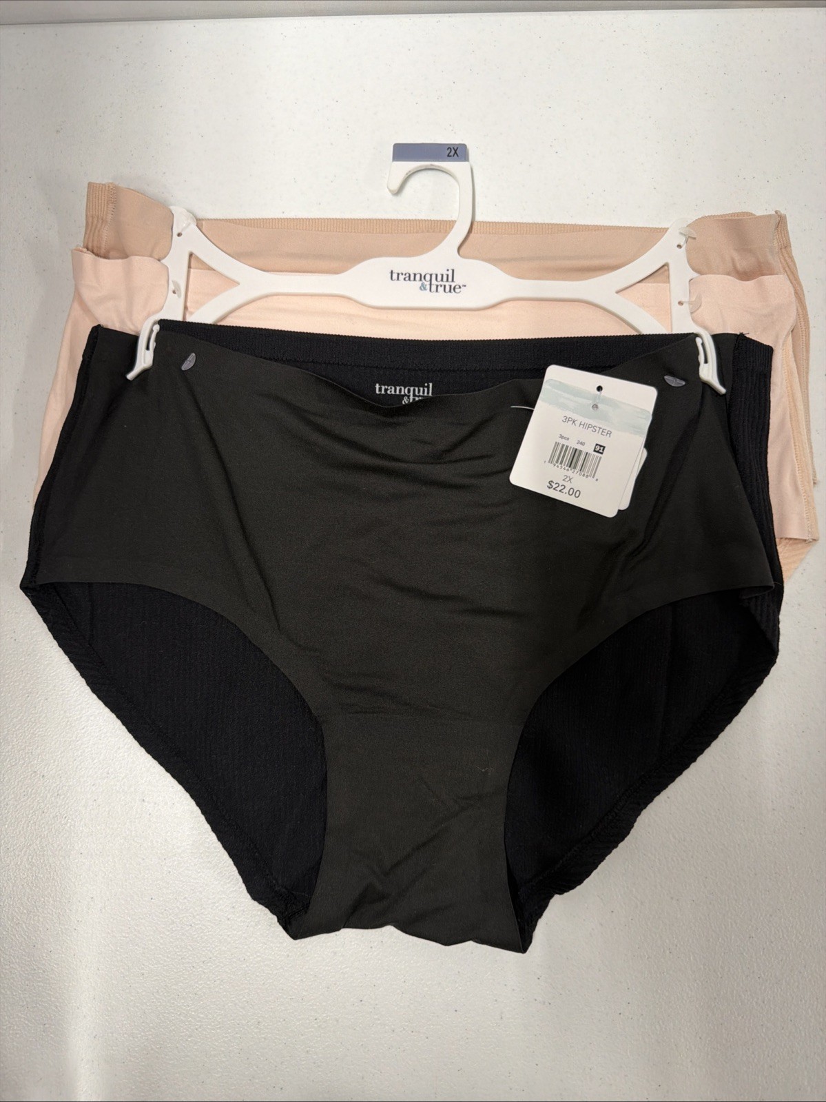 Tranquil & True Womens 2X Hipster Panties Microfiber Solid Black Ivory Pink 3 PK
