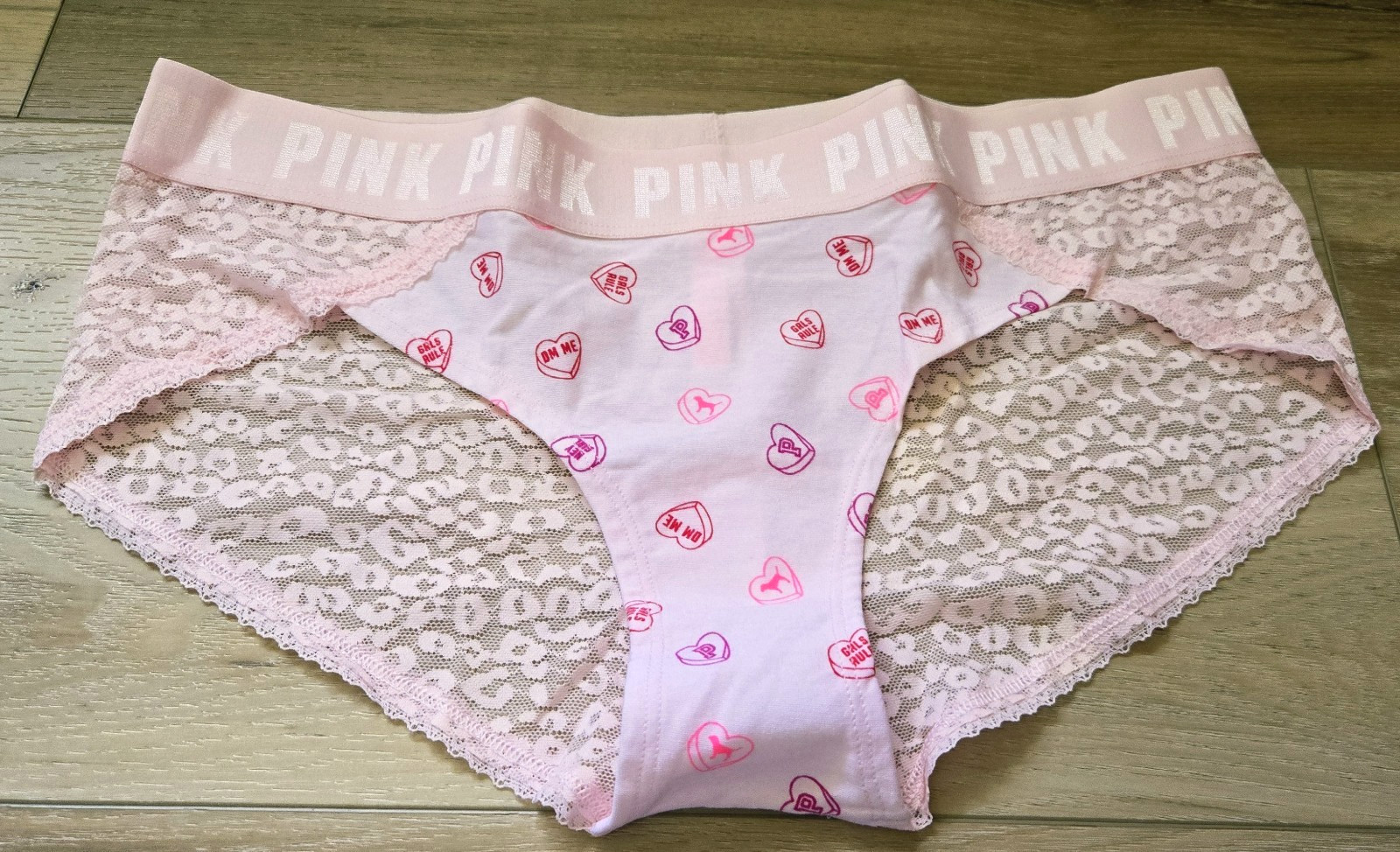 NIB Victoria’s Secret PINK Logo Waistband Cotton Sheer Lace Hipster Panties XL