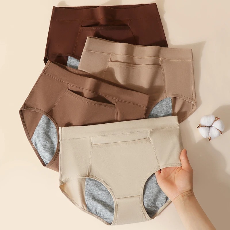 Women 4Pcs Incontinence Underwear Leak-Proof Panties Cotton Brief Washable