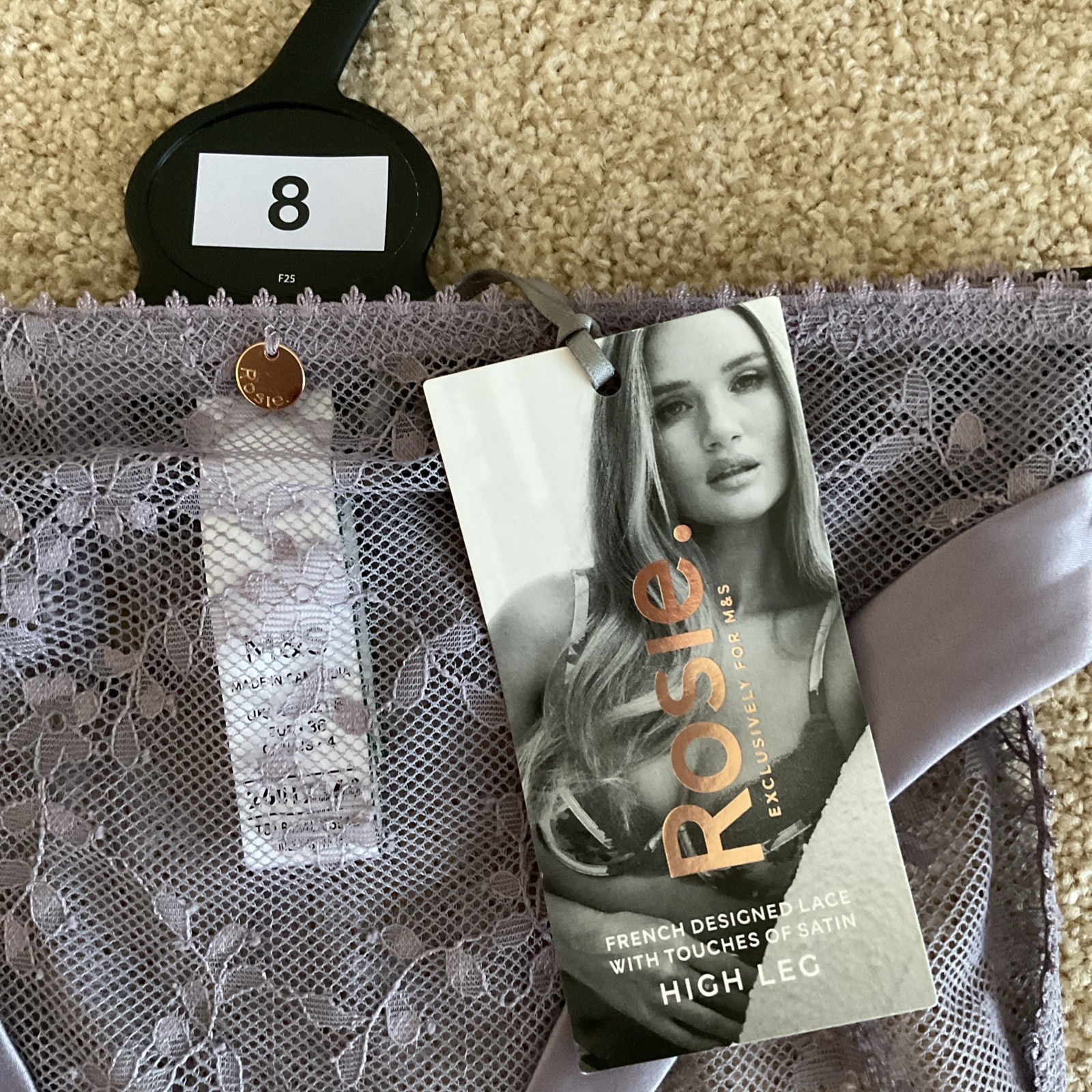 M&S Size 8 Rosie Rosa High Leg Knickers Lace With Touches Of Satin Violet Storm