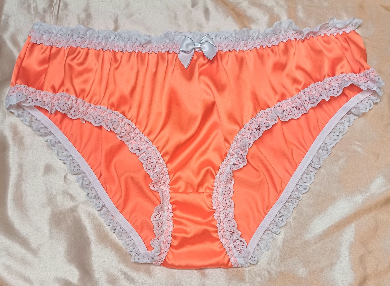 Vintage Style Silk Satin Ruffle Lace Full Bum Panties Knickers Sissy CD TV XL 16
