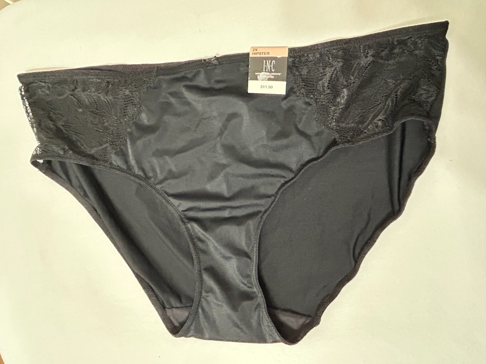INC Underwear 2X Full Brief Sheer Lace Detail Panty Black International Concept