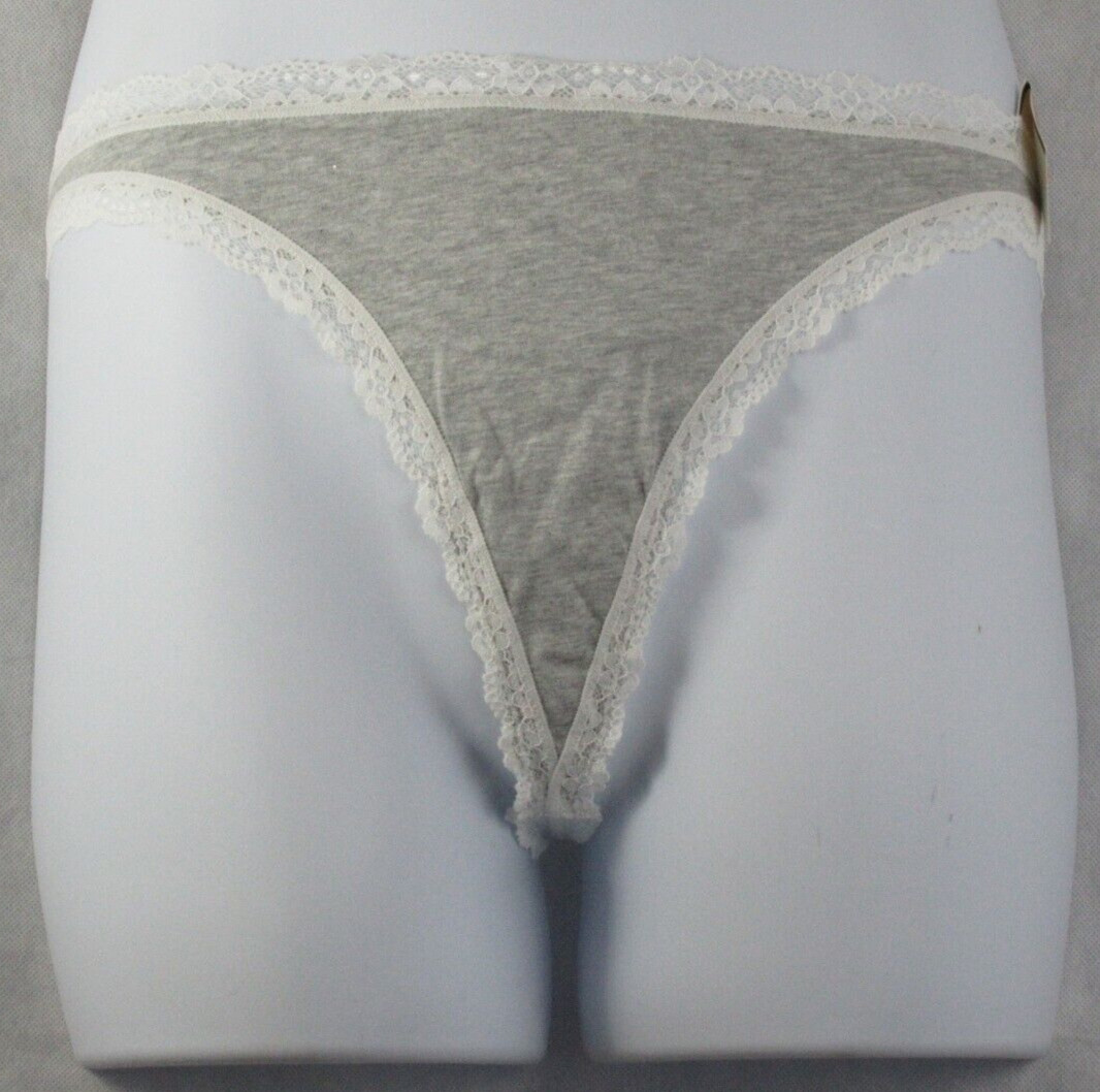 Jenni Women’s Cotton Blend Lace-Trim Thong Panty Underwear, Heather Gray, 3XL