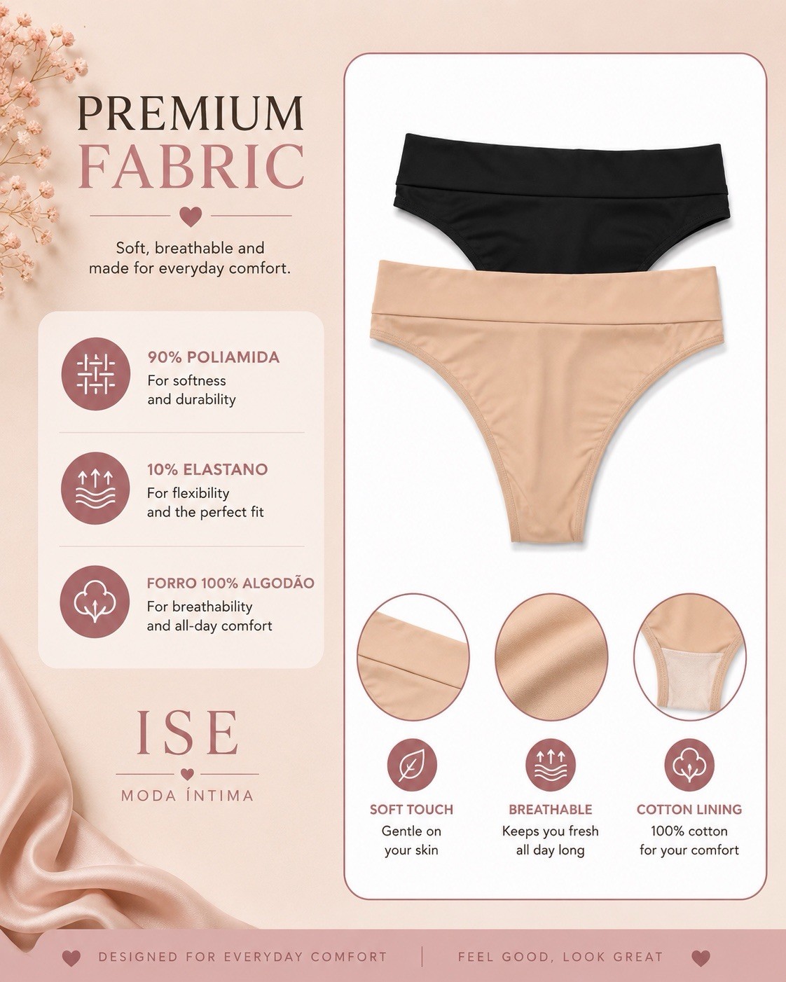 ISE Women’s Thong Panty Set (Pack of 2) – Seamless back and cotton lining